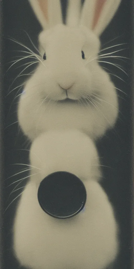 Prompt: a rabbit looking into a mirror, polaroid,