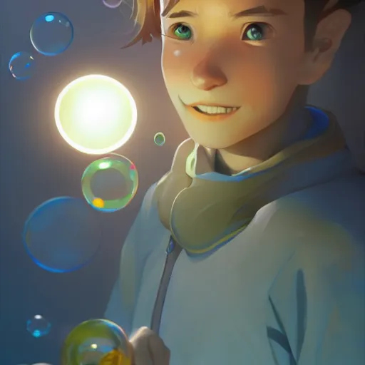 Prompt: boy with bubbles, behance hd by jesper ejsing, by rhads, makoto shinkai and lois van baarle, ilya kuvshinov, rossdraws global illumination