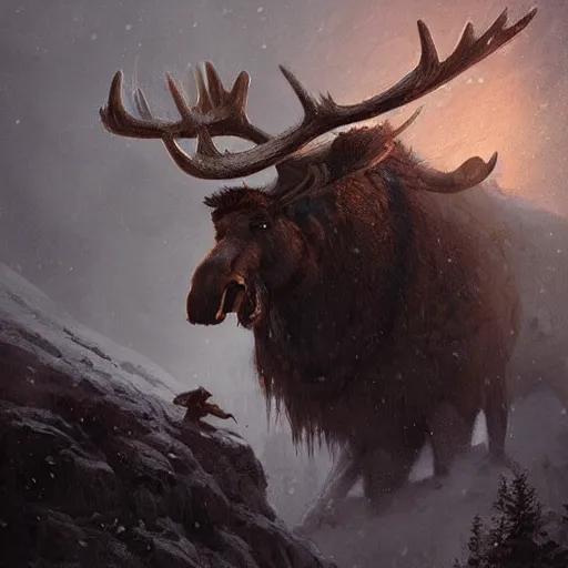 Prompt: hairy barbarian with head of moose by greg rutkowski