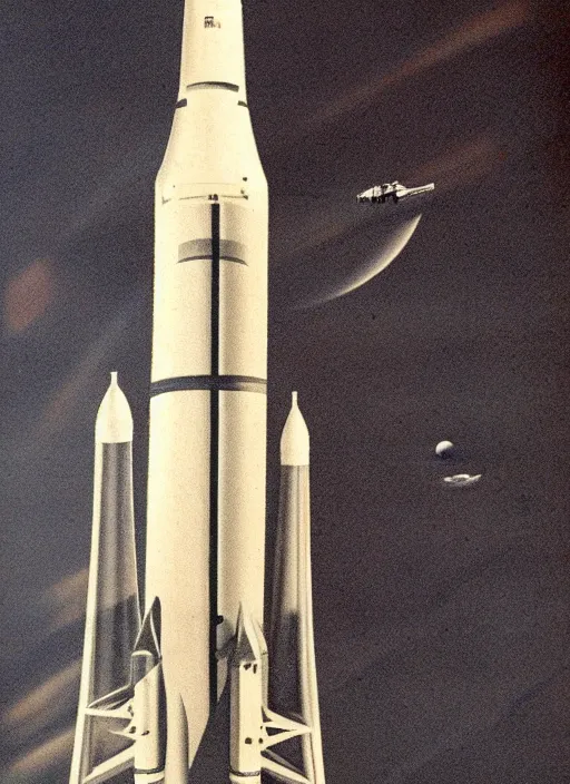 Prompt: detailed 1 9 5 0 s stencil art of the saturn v rocket, cinematic lighting, dawn, apollo space program