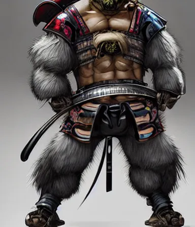 Image similar to graphic, hyperreal illustration of anthropomorphic sloth in traditional samurai armor : : digital art, concept art, character development : : illustrated by artgerm, yoji shinkawa, scott buoncristiano, nychos