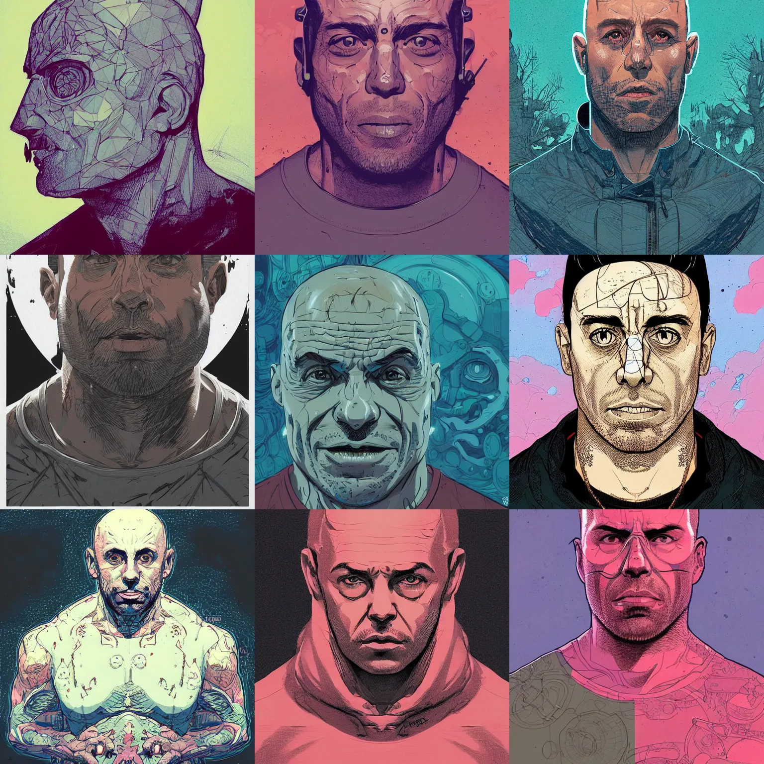 Prompt: a study of cell shaded portrait of joe rogan concept art, llustration, post grunge, concept art by josan gonzales and wlop, by james jean, Victo ngai, David Rubín, Mike Mignola, Laurie Greasley, highly detailed, sharp focus, alien, Trending on Artstation, HQ, deviantart, art by artgem