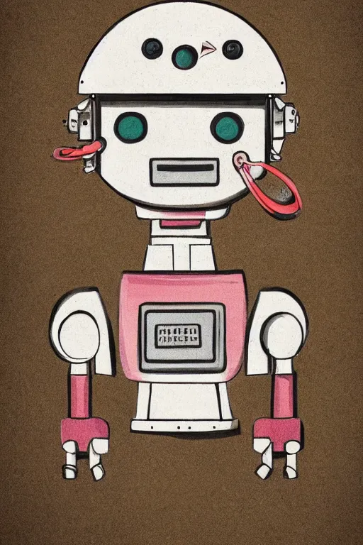 Image similar to a portrait of an incredibly cute industrial-looking anthropomorphic robot, whimsical, cheerful