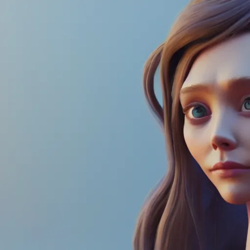 Image similar to elizabeth olsen in a disney film, elizabeth olsen 3 d render, cgsociety contest winner, artstation hd, artstation 4 k, artstation disney characters, artstation 3 d, artstation render, artstation 3 d render, 3 d art, unreal engine 3 d, octane 3 d, blender 3 d