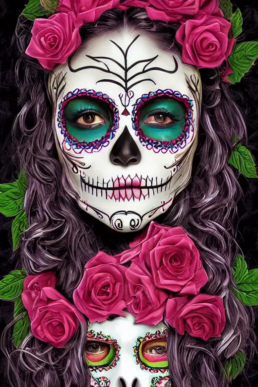 Prompt: Illustration of a sugar skull day of the dead girl, art by chad knight