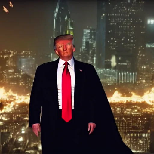 Image similar to film still of donald trump as batman in the new batman movie, 4 k