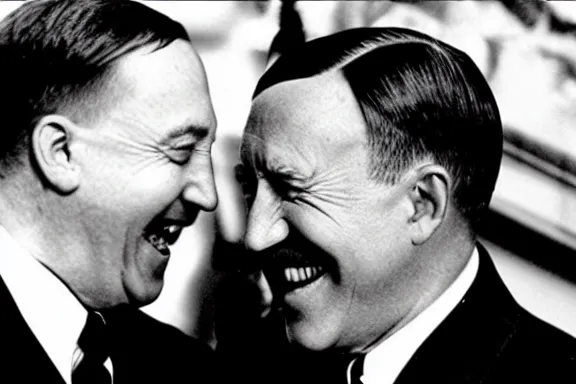 Image similar to “ very very intricate photorealistic photo of hitler and joe biden laughing together, detailed natural lighting, award - winning crisp details ”