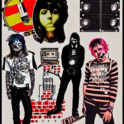 Prompt: punk rock astronauts, punk, grunge, 1980s, mixed media collage
