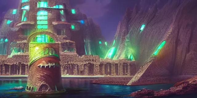 Prompt: emerald tablet, epic large underwater city, highly detailed, photorealistic, octane render, beautiful, glorious, matte painting