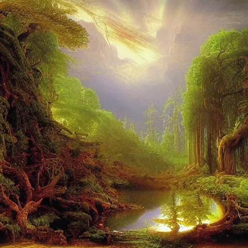 Image similar to magic finnish forest, by thomas cole, fantasy art, intricate details