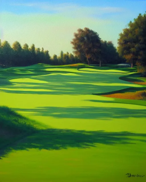 Image similar to oil painting of golf course, oil painting,