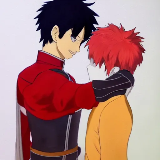 Image similar to oil painting of todoroki shouto meeting prince zuko, jm animation