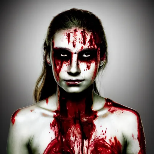 Image similar to portrait of a stunning female warrior with blood on her face, closeup, devianart