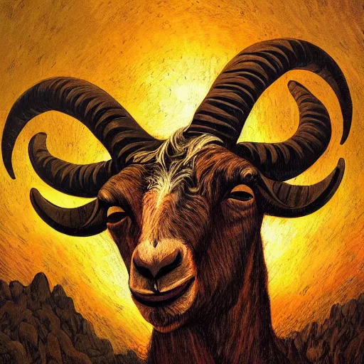 Image similar to goat, head and shoulders masterpiece, apocalypse, golden hour, cosmic horror, artstation, in the style of goya, extremely detailed