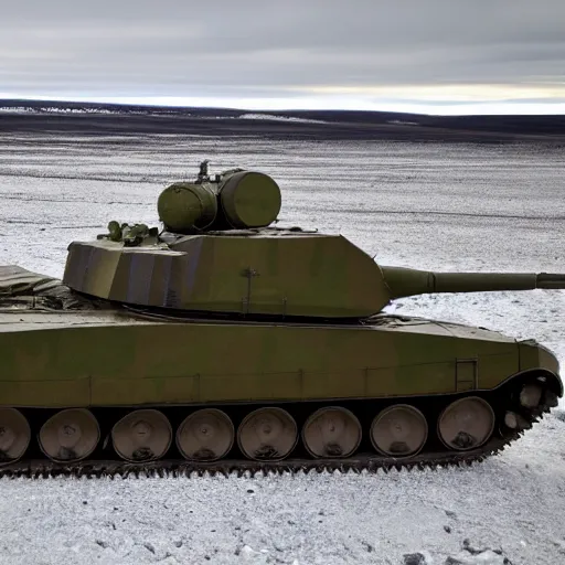 Image similar to photo of Challenger 2 tank in arctic camouflage