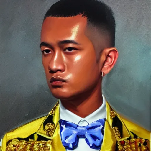 Prompt: musical artist thaiboy goon's presidential portrait, professional realistic painting