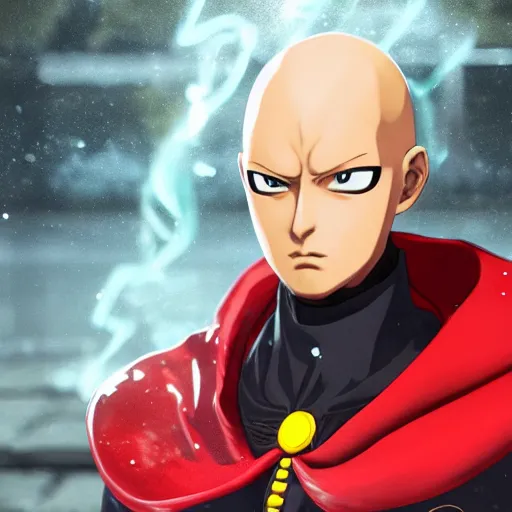 Prompt: a portrait of saitama as a genshin impact character, ingame shot from genshin impact, wet reflections, unreal engine 5, intricate details, fantasy, hyper realism, humongous view, rtx, smooth, cinematic