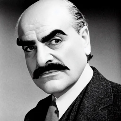 Image similar to scene of the hercule poirot tv serie featuring david suchet shaved