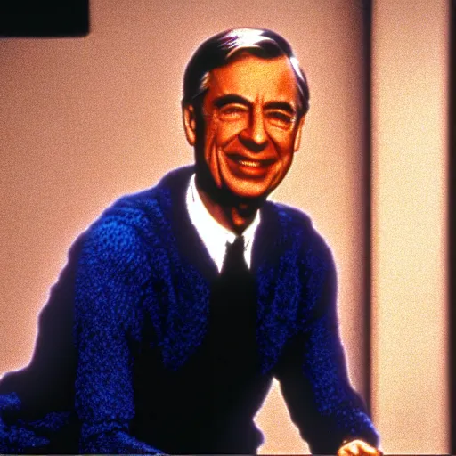 Image similar to film still of mr rogers as neo in the matrix