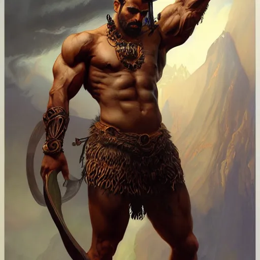 Image similar to fullbody portrait of hasan piker, muscular, upper body,big chest, amazon warrior, fantasy, intricate, elegant, highly detailed, digital painting, artstation, concept art, matte, sharp focus, illustration, art by Artgerm and Greg Rutkowski and Alphonse Mucha