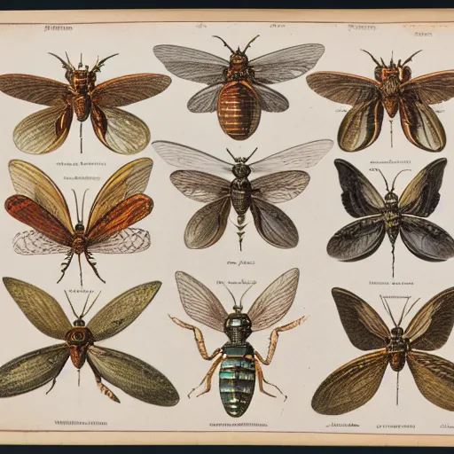 Image similar to 1 9 th century zoological illustration of multiple winged insects