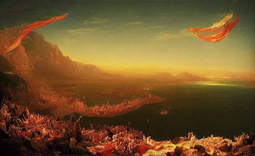 Image similar to “ the fall of dubai, in the style of thomas cole ”