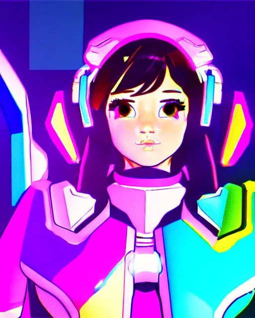 Prompt: chromatic aberration, drawing of d. va from overwatch, retro, vintage, cool, unique, interesting, original, vhs quality, adult swim, graphic