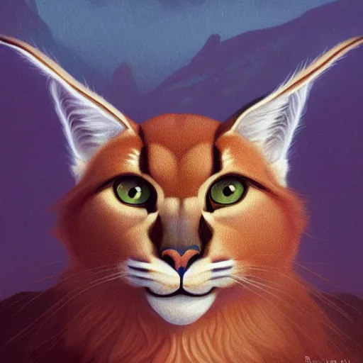 Image similar to laurel wreath on a head of fluffy caracal, photography of kurzgesagt, no people, deep focus, d & d, intricate, elegant, highly detailed, digital painting, artstation, concept art, matte, sharp focus, illustration, hearthstone, art by artgerm and greg rutkowski and alphonse mucha