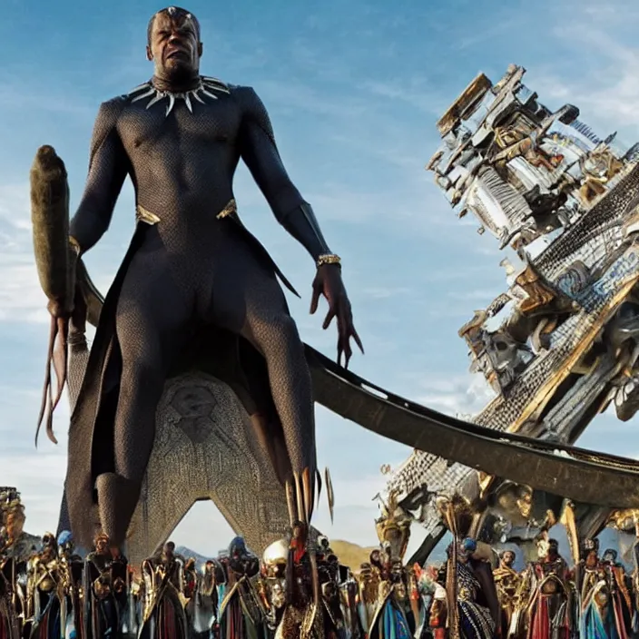 Image similar to film still of Samuel L Jackson as King T-Chaka in Black Panther, 4k