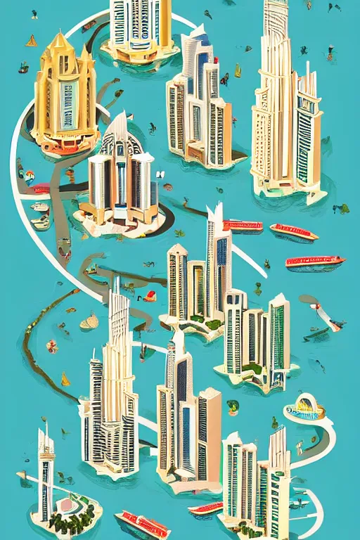 Image similar to dubai, illustration, in the style of katinka reinke