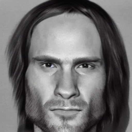 Image similar to A mugshot portrait of a man who looks like Jerma985 with medium length wavy hair, a combover and wearing late 1970s menswear in the late 1970s, taken in the late 1970s, grainy, realistic, hyperrealistic, very realistic, highly detailed, very detailed, extremely detailed, detailed, digital art, trending on artstation, front facing, front view, headshot and bodyshot, detailed face, very detailed face