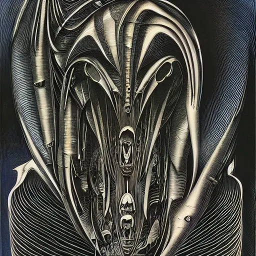 Image similar to a artwork called the room by h. r. giger and aaron horkey.