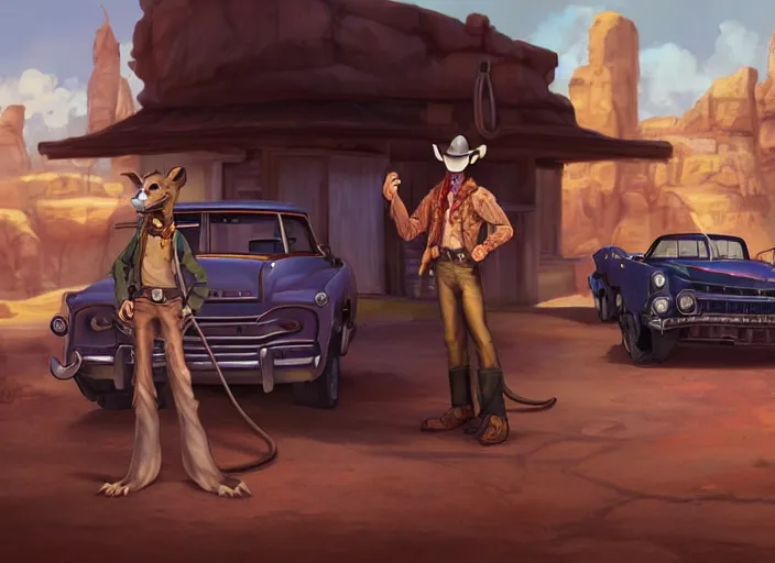 Image similar to character portrait feature of the anthro male anthropomorphic rat fursona wearing cowboy outfit wild west desperado standing next to an old monte carlo vintage car, a man whose heart is hollow, character design stylized by charlie bowater, ross tran, artgerm, makoto shinkai, detailed, soft lighting, rendered in octane