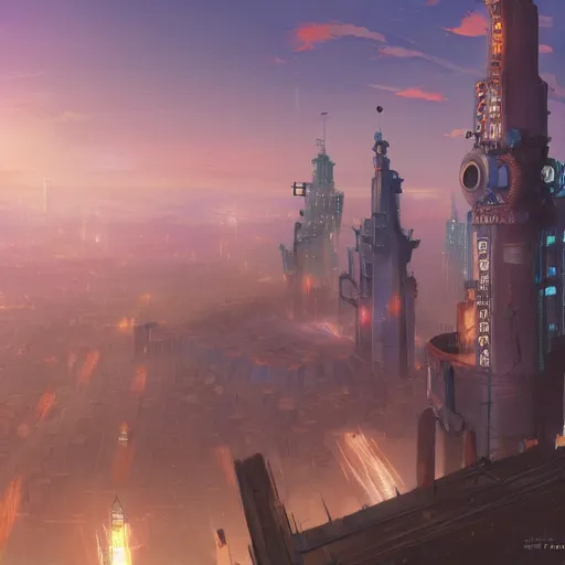 Prompt: Bruegels The Tower of Babel, steampunk city, atmospheric lighting, by Makoto Shinkai