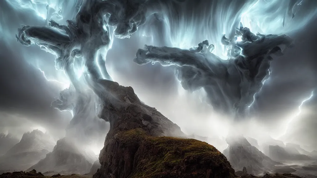 Image similar to amazing landscape photo ofmythological angry odin by marc adamus, beautiful dramatic lighting