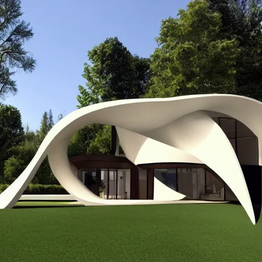 Image similar to a dream house in the shape of a mobius strip.