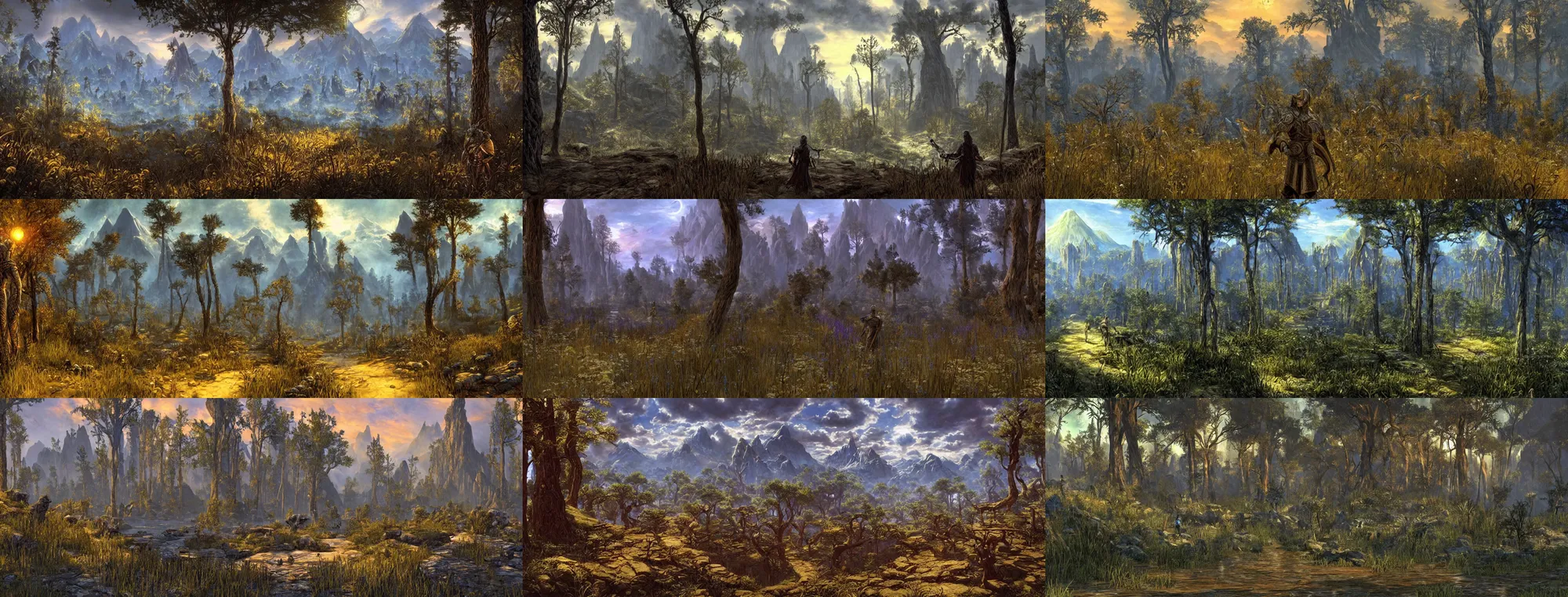 Prompt: Screenshot from the game \'The elder scrolls 3: Morrowind\'. Beautiful majestic gorgeous peaceful enchanting wondrous mythical mystical fascinating intriguing awe-inspiring forestry. Painting by James Gurney and Franklin Booth.