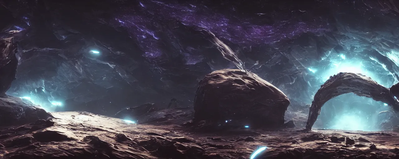 Image similar to a highly detailed dark epic swirling galaxy, space scene, dark scifi, unreal engine, octane render, detailed and intricate, global illumination, volumetric lighting