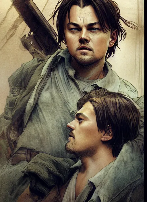 Prompt: Leonardo DiCaprio as Eren Yeager in Attack on Titans, anime, sigma male, accurately portrayed, portrait art by alphonse mucha and greg rutkowski, highly detailed, digital painting, concept art, illustration, dim lighting with twilight rays of sunlight, trending on artstation, very detailed, smooth, sharp focus, octane render, close up