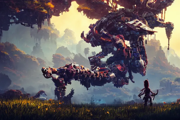 Image similar to tideripper machine mecanical creature robot of horizon forbidden west horizon zero dawn bioluminiscence global illumination ray tracing hdr fanart arstation by ian pesty and alena aenami artworks in 4 k