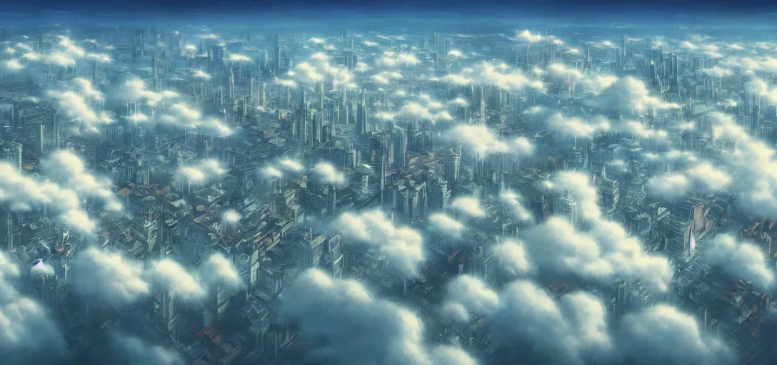 Prompt: city floating in the clouds by studio ghibli, ultra detailed, detailed, 8 k