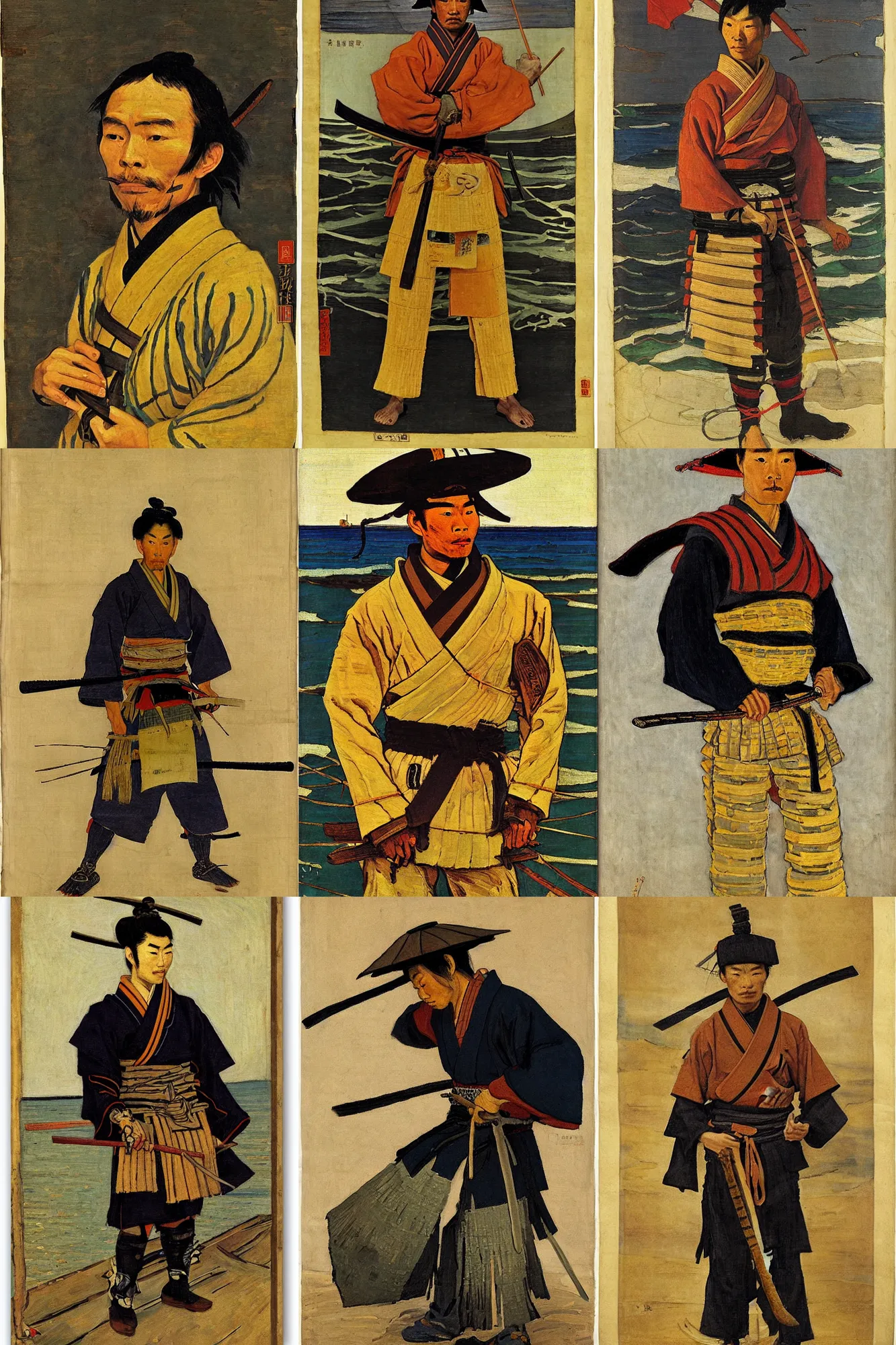 Prompt: a samurai sailor, newspaper, by tom thomson, otto marseus van schrieck, socialist realism