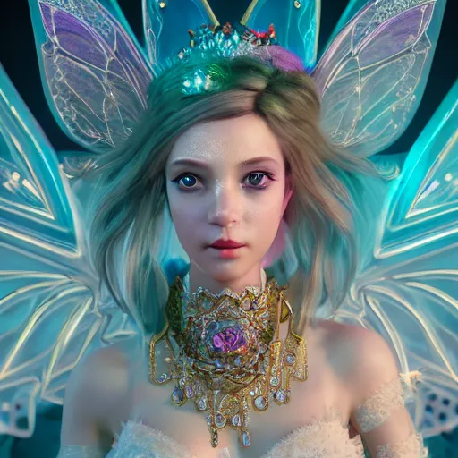 Image similar to portrait of fairy princess, glowing, ornate and intricate jewelry, jaw dropping beauty, glowing background lighting, white accent lighting, hyper detailed, fairy tale, 4 k octane render