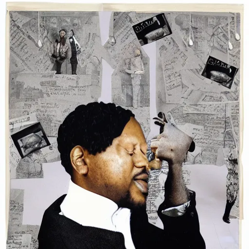 Prompt: dj rashad, collage, portrait, by toshiko okanoue