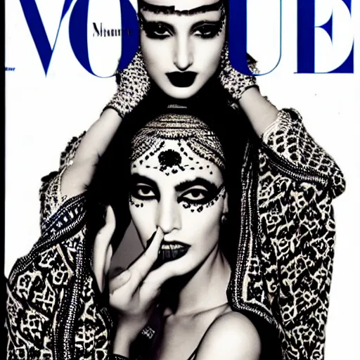 Prompt: a beautiful professional photograph by hamir sardar, herb ritts and ellen von unwerh for the cover of vogue magazine of a beautiful and unusually attractive moroccan berber female fashion model with a face tattoo looking at the camera in a flirtatious way, leica 5 0 mm f 1. 8 lens