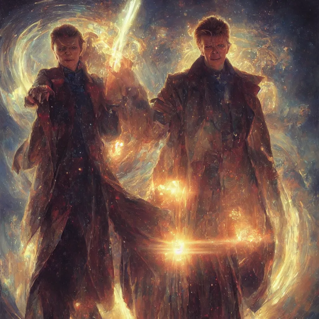 Image similar to david bowie as doctor who, radiant light, caustics, heroic, bright iridescent light, by gaston bussiere, bayard wu, greg rutkowski, maxim verehin