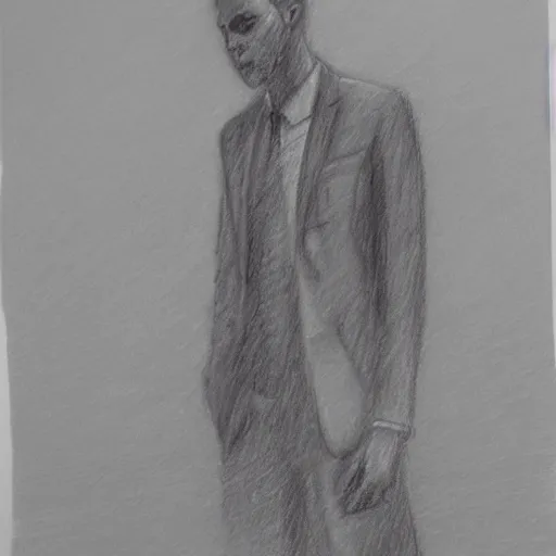 Image similar to a drawn man standing in the rain. pencil sketch.
