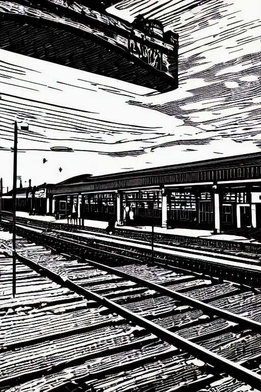 Image similar to a beautiful reduction linocut print on mulberry paper of york station platform, 8 k, frostbite 3 engine, cryengine, dof, trending on artstation, digital art, crepuscular ray, by gail brodholt