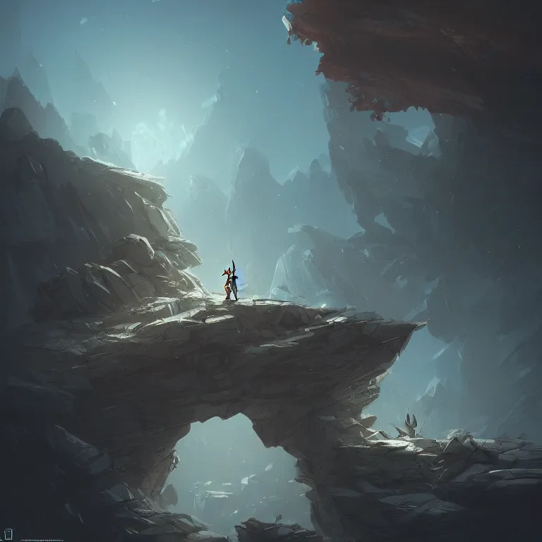 Image similar to Excalibur stuck in rocks, concept art in the style of Diego Gisbert Llorens, dramatic lighting, highly stylized, trending on artstation, high-quality wallpaper, desktopography