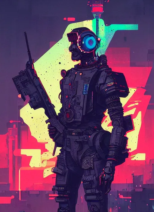 Prompt: cyberpunk military veteran by josan gonzalez splash art graphic design color splash high contrasting art, fantasy, highly detailed, art by greg rutkowski